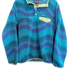Patagonia Synchilla Aurora Dark Borealis Snap-T Sweatshirt Womens Blue Waves M